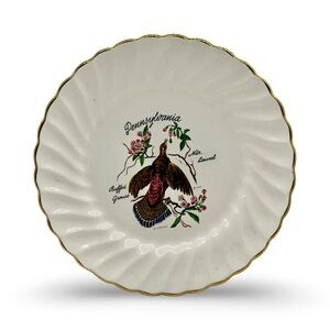 Pennsylvania State Bird & State Flower Decorative Vintage Plate with Gold Trim